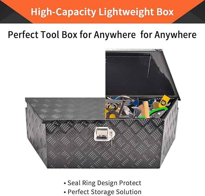 39 Inch Aluminum Trailer Tongue Tool Box 5 Bar Tread Wide Utility ToolBox for Pick Up Truck RV Storage Organizer Tool Box with Lock and Keys - 39"X16.5"X12" Black