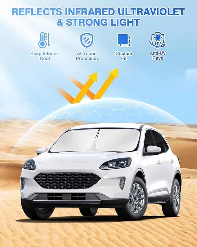 Sunshades for 2020-2025 2026 Ford Escape Windshield Sun Shade Side Rear Window Shade Cover Kit Sun Visor Shield Privacy Protection Keep Vehicle Cool Black 8PCS