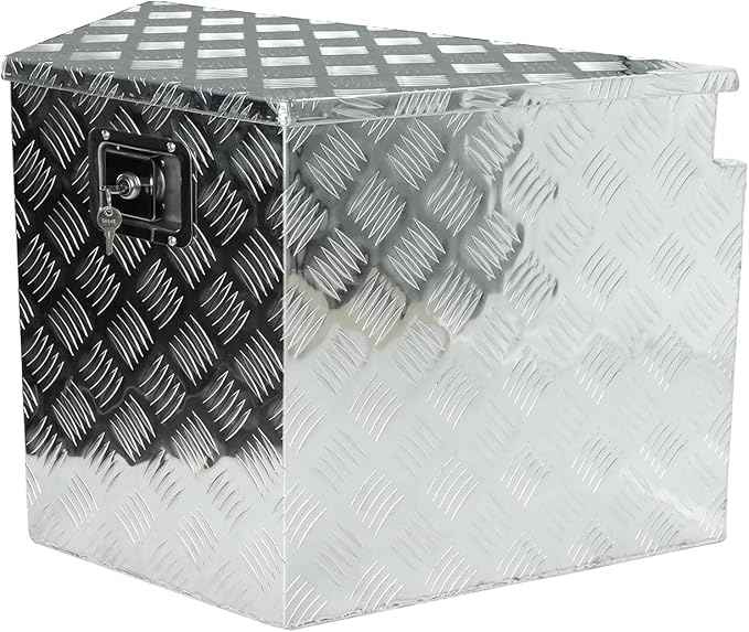 confote 28 Inch Heavy Duty Aluminum Stripes Plated Tool Box Pick Up Truck Bed RV Trailer Tongue Toolbox Waterproof Storage Organizer with Lock and Keys - 28.7 X 16.7 X 18.3 inch,Silver