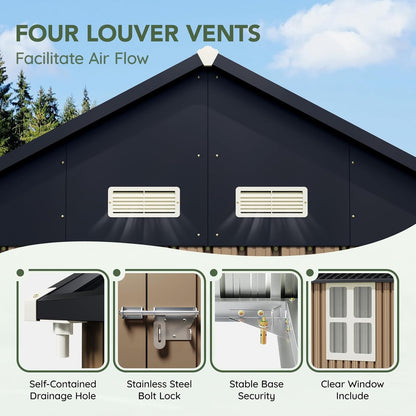 8x10 FT Outdoor Metal Storage Shed, Single Door, 1 Clear Window, Tool Shed for Garden, Patio, Backyard Brown