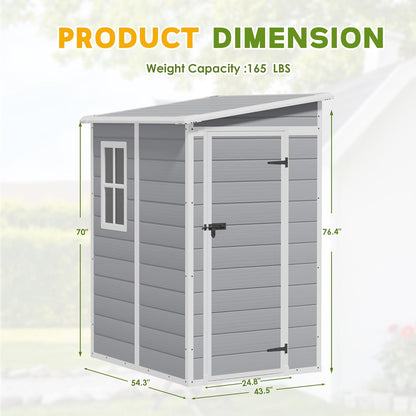 Greesum 5' x 4' Resin Weather Resistant Outdoor Storage Shed with Floor for Garden,Backyard,Pool Tool, Light Grey