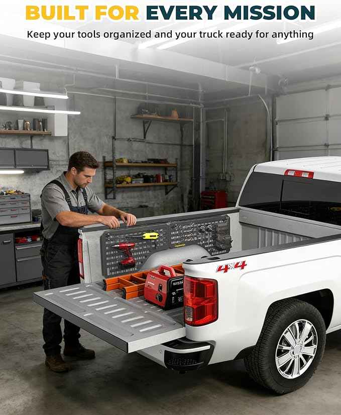 Aluminum Side Bed MOLLE Panel Fit for 2014–2018 Chevy Silverado 5.8FT, Easy No-Drill Install, Heavy-Duty Truck Bed Organizer Rack System for Tools Gear Accessories
