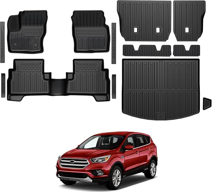 Floor Mats for Ford Escape 2013-2019, All Weather Floor Mats Trunk Cargo Liner with Backrest Protectors and Door Sill Guards Accessories, Full Coverage Set