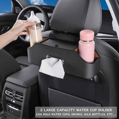 HOLDCY Car Back Seat Organizer with 2 Drink Cup Holder - Tissue Box and Storage Box Hook - Multi-functional Storage - Great for Kids and Travel (Black)