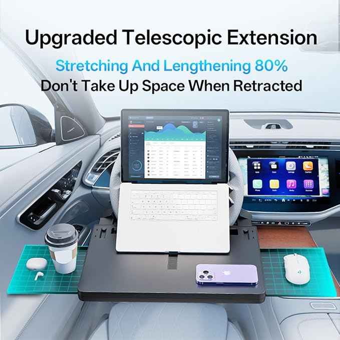 Steering Wheel Tray Desk with Expandable Trays, Steering Wheel Table Food Tray for Front Seat Eating Dinning Working, Adjustable Laptop Tray for Car