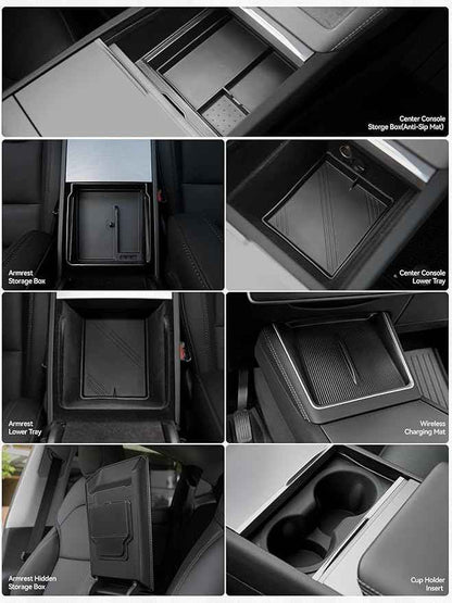7PCS Center Console Organizer Tray for 2024 2025 2026 Tesla Model 3 Accessories, Armrest Hidden Storage Box Cup Holder Charger Pad for Tesla Model 3 Highland