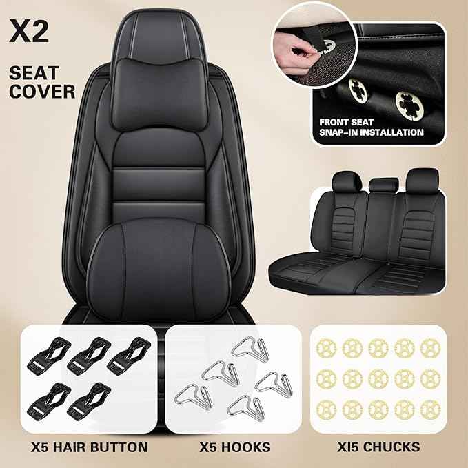 Car Seat Cover Fit for Nissan Frontier 2005-2026 Waterproof Seat Covers,Nappa Faux Leather Breathable and Comfortable,Car Seat Protector Car Interior Accessories (Full Set) Black