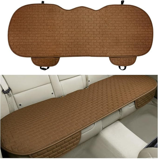 Back Car Seat Cover, Anti-Slip Breathable Linen Bottom Seat Protector Covers with Storage Pockets, Long Rear Seat Cushion Pad for Most Cars SUVs Truck Van (Brown)