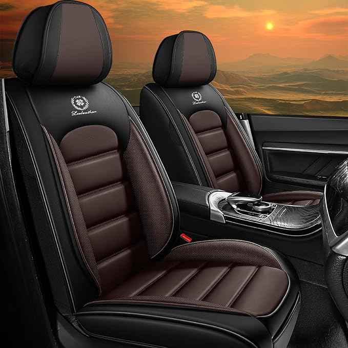 Car Seat Cover Fit for Nissan Frontier 2005-2026 Waterproof Seat Covers,Nappa Faux Leather Breathable and Comfortable,Car Seat Protector Car Interior Accessories (Front Seat) Coffee&Black