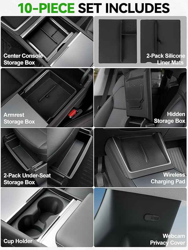 10PCS Center Console Organizer Tray for 2025 2026 Tesla Model Y Juniper Accessories, Under Seat Storage Armrest Hidden Storage Box Cup Holder Charger Pad for Tesla Model Y Juniper (Not fit Standard)