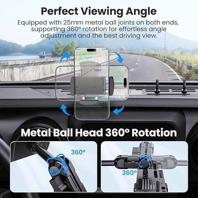 Upgraded Metal Phone Mount for Jeep Wrangler JL JLU 2018-2023 & Gladiator JT 2020 2021 2022 2023 Accessories, Dash Phone Holder with Duck Mounts System Kit (Not for 4xe & 2024+)