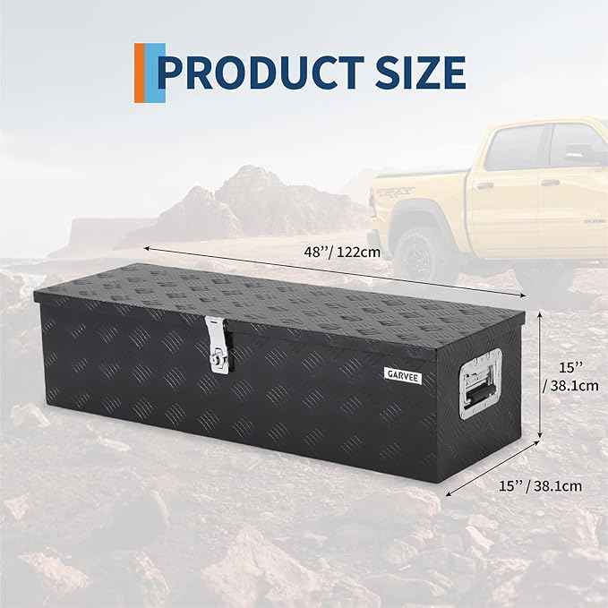 Garvee 48 Inch Aluminum Truck Bed Tool Box - Heavy Duty Diamond Plate Tool Chest with Lock and Keys | Storage Organizer for Pickup Trucks, RV, Trailers | Side Handles, 48 x 15 x 15 Inches, Black