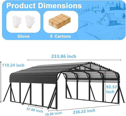20x20FT Heavy Duty Metal Carport - Reinforced Galvanized Carport Canopy for All-Weather Shelter, Enhanced Wind Resistance for Boats, Cars, Trucks, and Tractors