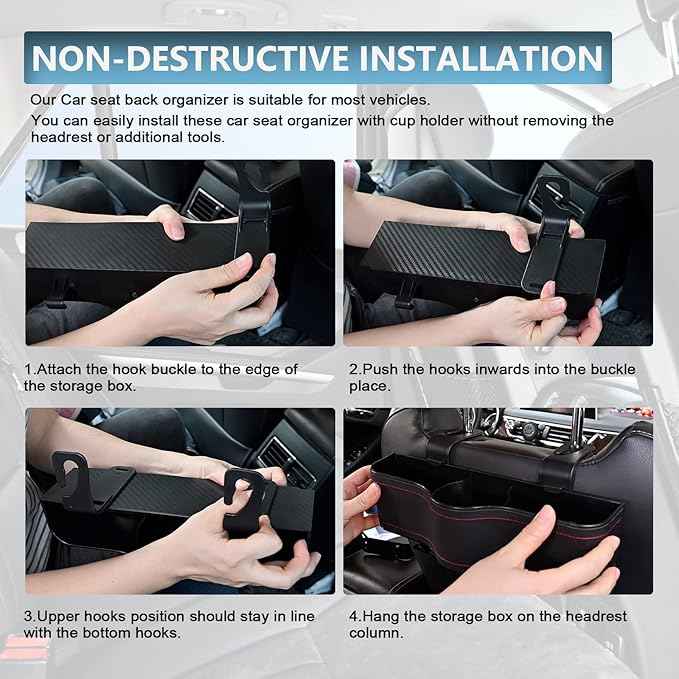 Backseat Car Organizer, Multifunctional Back Seat Car Organizer with Cup Holder and 2 Seat Back Hooks for Snacks, Canned Drinks and Cell Phones