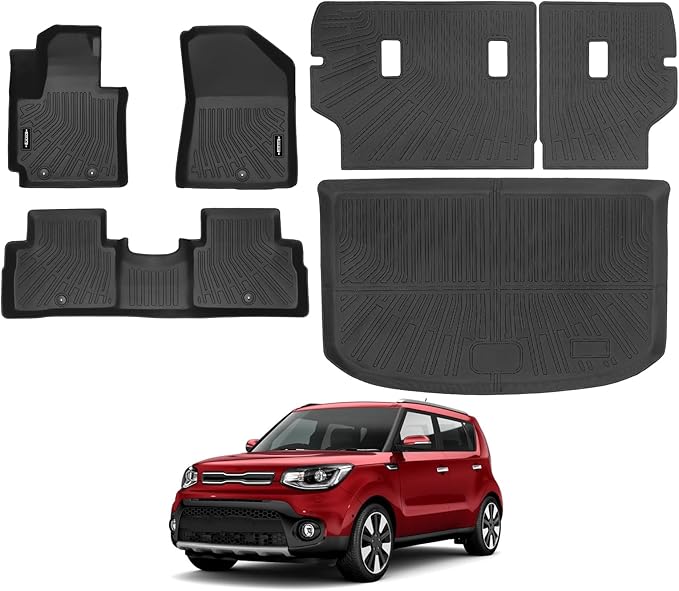Custom Fit Floor Mats for Kia Soul 2014-2019, All Weather TPE Floor Liners with Trunk Mat & Backrest Protectors, Odorless Full Set Interior Accessories