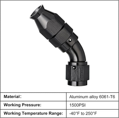 EVIL ENERGY 4AN 45 Degree PTFE One Piece Full Flow End Hose Fitting Aluminum Black