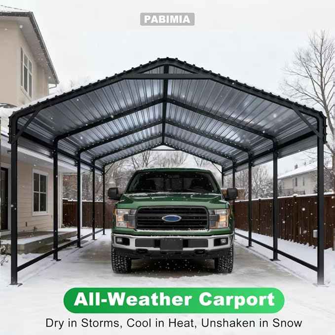 12x20 Heavy-Duty Metal Carport, Outdoor Galvanized Steel Shelter for Pickup Trucks, Motorcycles, Boats, Cars & Tractors