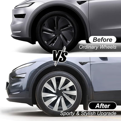 19 Inch Wheel Covers for Tesla Model Y Juniper 2025 2026, 4PCS Spiral Hubcaps Wheel Rim Protectors with Center Caps for Model Y Juniper Accessories, Seamless Fit, Sporty Style, Silver & Black