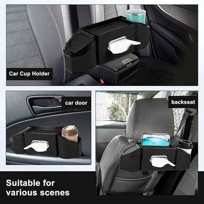 7-In-1 Car Seat Back Organizer with Cup Holders, Tissue Box, Garbage Can&Hooks, Multifunctional Headrest Storage Organizer, Headrest Cup Holder for Backseat, Car Accessories for Trips, Travels(Black)