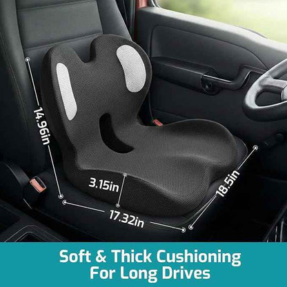 Trucker Seat Cushion, Car Seat Cushions with Lumbar Support Pillow, Ergonomic L-Shaped Orthopedic Memory Foam Pad for Long Driving Back Pain Sciatica Relief, Drivers Office Workers (Black+WE)