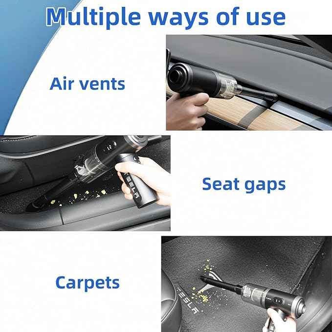 Foldable Car Vacuum Cleaner for Tesla Model 3 Y X S, 4-in-1 Cordless Handheld Vacuum,12000PA High Power, Tesla Mini Portable Car Vacuum with LED, Tesla Model Y 3 X S Accessories 2025-2017