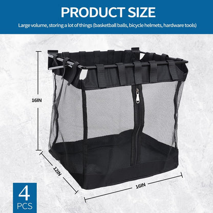 4Pcs Large Slatwall Baskets Mesh Slatwall Baskets with Zipper Mounted Storage Baskets Hanging Slatwall Accessories for Shops Rooms Storage Display Organizing(16 * 12 * 16inch)