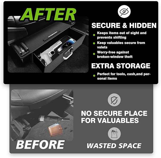 VaultsOnWheels for 2025 2024 Tesla Cybertruck Front Seat Safe Vault Gun Safe Box Driver/Passenger Side Drawer LockBox Anti-Theft Biometric Fingerprint Lock