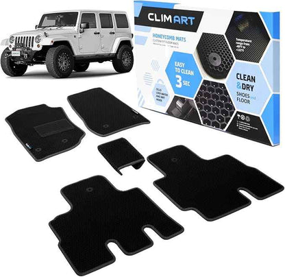 CLIM ART All-Weather Car Floor Mats Compatible with Jeep Wrangler 2014-2018, Custom-Fit Heavy-Duty Floor Liners for Cars & SUVs, Car Accessories for Men & Women, Black - FL011307196