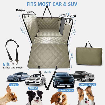 Back Seat Extender for Dogs, Dog Car Seat Cover for Back Seat Supports 420lbs, Hard Bottom Backseat Extender for Dogs, Waterproof Dog Hammock for Car, SUV, Truck Beige