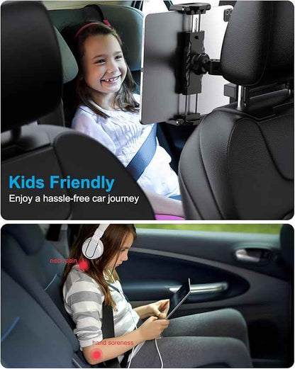 Car Back Seat Tablet Holder, [Thick Case Friendly] Car Headrest Tablet Mount Stand with Extension Arm, Road Trip Essentials for Kid, Fits iPad Pro 12.9 Air Mini, Tab, iPhone, 6.1-13" Device