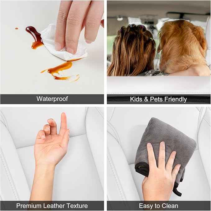 2024-2025 Tesla Model 3 Highland Upgraded Car Seat Covers Nappa Leather Car Interior Airbag Compatible Cushion Cover Full Set Custom Fit Model 3, Organosilicon White