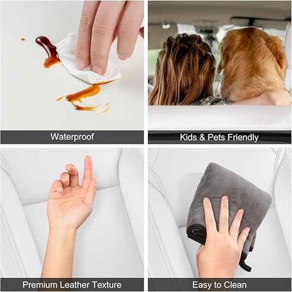 2024-2025 Tesla Model 3 Highland Upgraded Car Seat Covers Nappa Leather Car Interior Airbag Compatible Cushion Cover Full Set Custom Fit Model 3, Organosilicon White