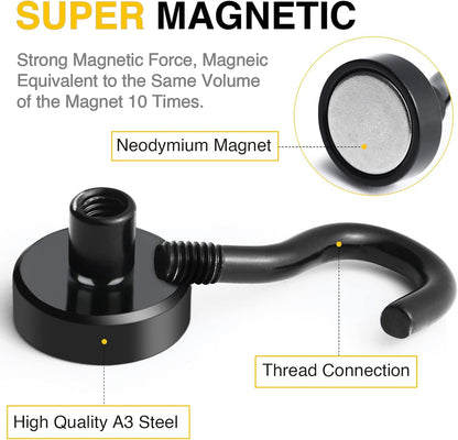 DIYMAG Magnetic Hooks, 30Lbs Facilitate Hook Neodymium Magnet Hooks with Nickel Coating for Cruise，Kitchen, Home, Workplace, Office and Garage etc, 10 Packs (Black)