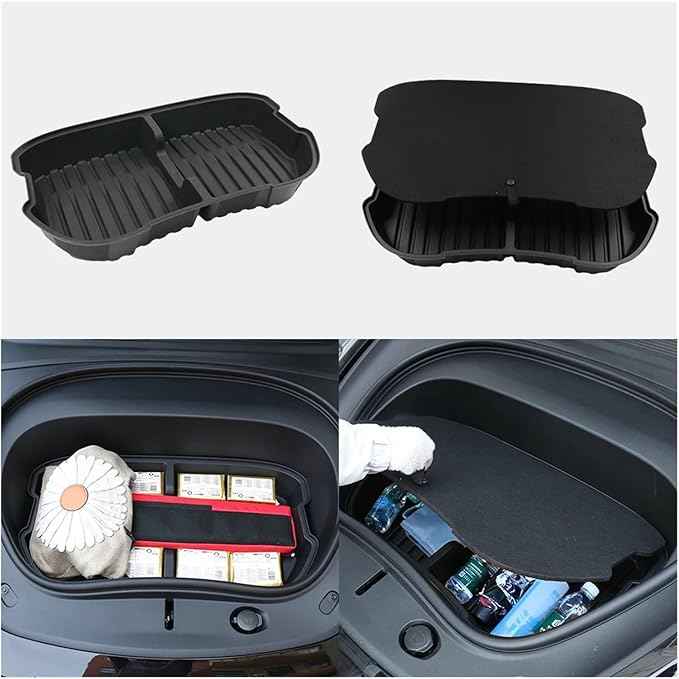 Car Front Trunk Storage Box Frunk Organizer Cargo Protective Tray Compatible For Tesla Model 3 2024 Storage Container(Without Cover)