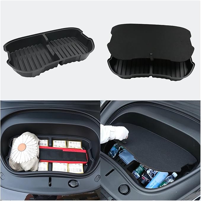 Car Front Trunk Storage Box Frunk Organizer Cargo Protective Tray Compatible For Tesla Model 3 2024 Storage Container(With Cover)