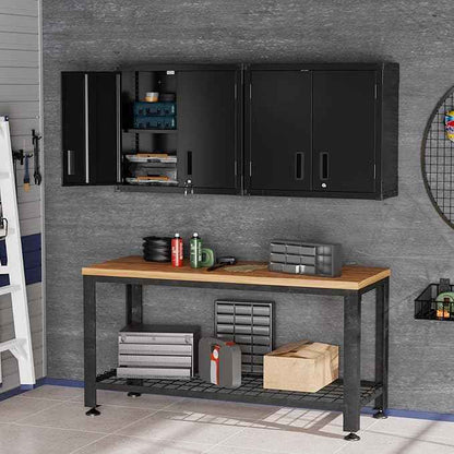 VINGLI Garage Wall Cabinet with Locking Doors and Adjustable Shelf, Metal Wall Cabinet, Floating Upper Storage Cabinet (Black, 30''W x 12''D x 28''H)