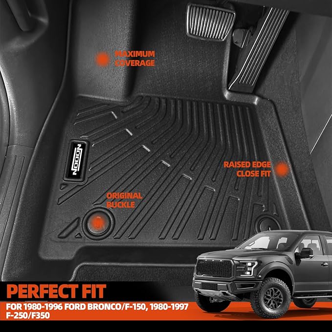 Custom Fit Floor Mats for 1980-1996 Ford Bronco/F-150, 1980-1997 F-250/F350, All Weather TPE Floor Liners, Odorless Full Set Interior Accessories