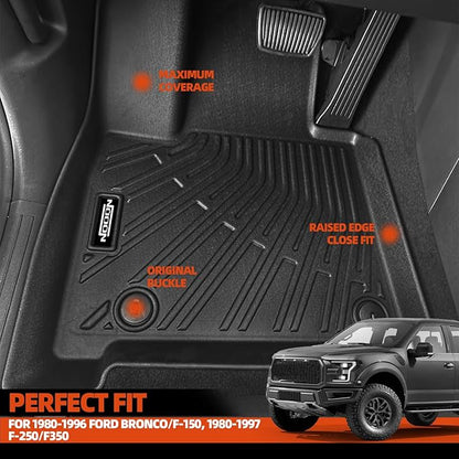 Custom Fit Floor Mats for 1980-1996 Ford Bronco/F-150, 1980-1997 F-250/F350, All Weather TPE Floor Liners, Odorless Full Set Interior Accessories