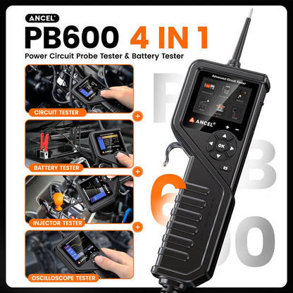 ANCEL PB600 Power Circuit Probe Tester with Battery, Relay, Injector Test, 8-35V Automotive Electrical Circuit Tester, Multimeter/Oscilloscope/Ohmmeters Power Circuit Probe Kit, 30FT Cable