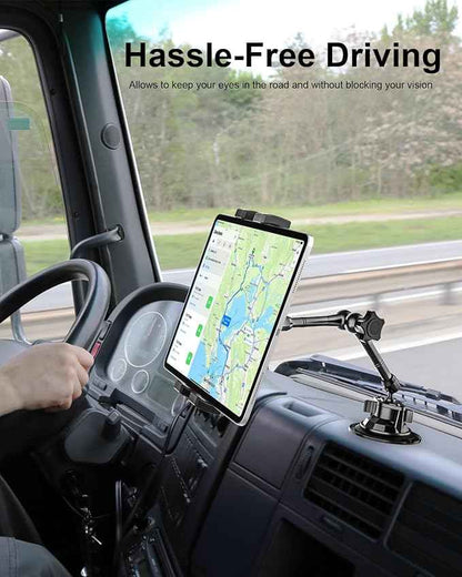 Metal Tablet Mount - Heavy Duty [Super Suction Cup] Dashboard Windshield for Car/Semi Truck/Pickup/Van/SUV/Commercial Vehicle - 4.7-13" iPad Pro Air Mini, iPhone, Galaxy