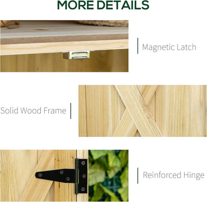 Garden Storage Cabinet, Outdoor Tool Shed with Galvanized Top and Two Shelves for Yard Tools or Pool Accessories, Natural
