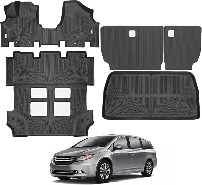 Custom Fit Floor Mats for 2011-2017 Honda Odyssey, All Weather TPE Floor Liners with Trunk Mat & Backrest Protectors, Odorless Full Set Interior Accessories