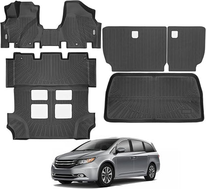 Custom Fit Floor Mats for 2011-2017 Honda Odyssey, All Weather TPE Floor Liners with Trunk Mat & Backrest Protectors, Odorless Full Set Interior Accessories