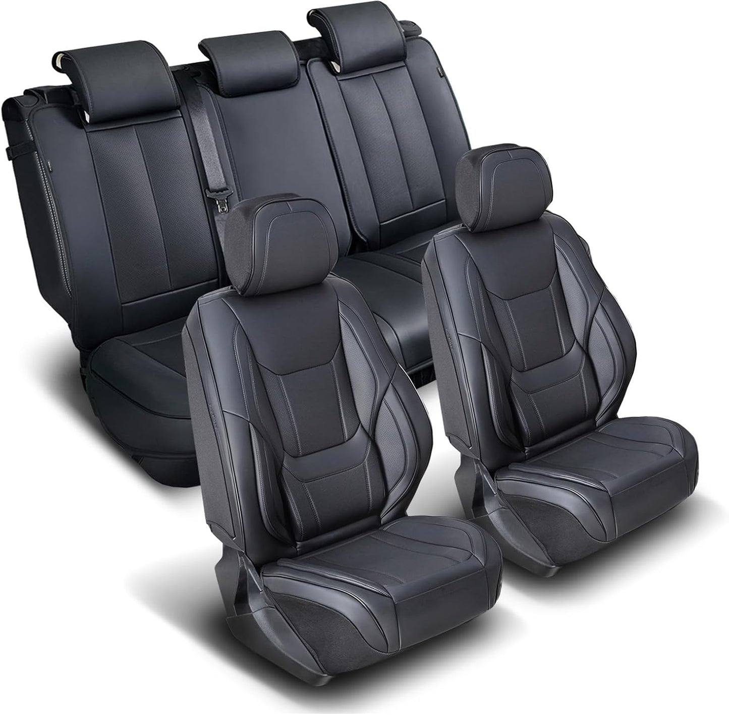 Coverland Custom Car Seat Covers Compatible with 2024-2025 Tacoma Xtra Cab, Double Cab - Premium Leather Non-Slip Waterproof Custom Interior Protector Full Set-Black [See Size Chart-Size X143]