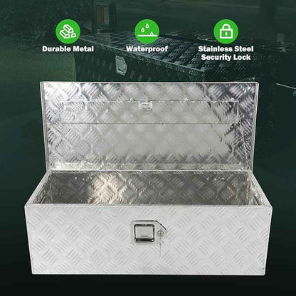SCITOO 30 Inch Diamond Plate Truck Bed Tool Box,Heavy Duty Aluminum Crossover Storage for Most Full Size Pickups,Lockable Weatherproof Chest,Fits 30" Truck Beds,Easy Access to Load and Unload