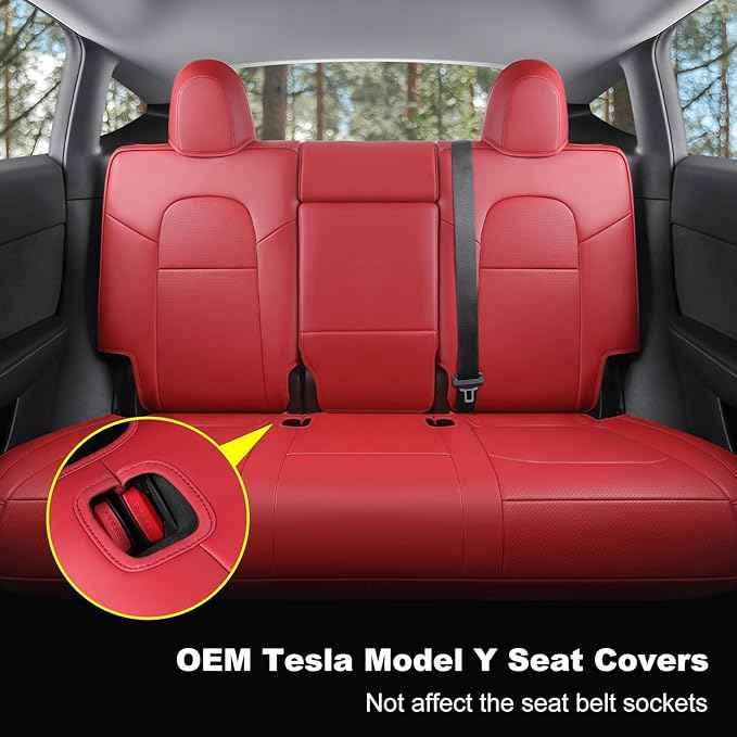 Tesla Model Y Car Seat Covers Nappa Leather Car Interior Seat Airbag Compatible Cushion Cover Full Set Custom Fit 2024 2023 2022 2021 2020, Nappa Wine Red