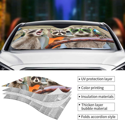 Raccoon Driving Car Windshield Sunshade Front Window Sun Visor Protector Foldable Shield Cover for Truck SUV