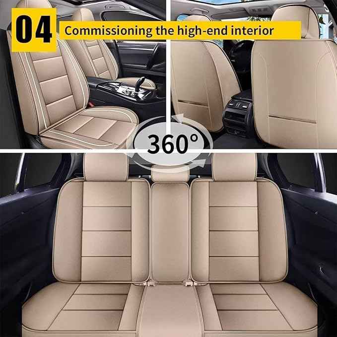 YORKNEIC Car Seat Covers Full Set Fit for Ford Edge 2007-2025 2026 Luxury Faux Automotive Seat Covers Waterproof Car Seat Protector Cushion Protector for Ford Edge Accessories Women Girl Gift Beige