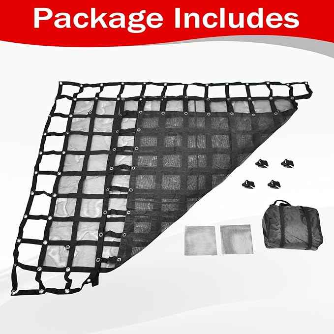 Heavy Duty 81" x 96" Truck Bed Cargo Net with Adjustable Cam Buckles & S-Hooks & Cross Strap,6.75' x 8' Cargo Net with 1500LBS Capacity for Pickup Truck Bed Trailer SUV Jeeps