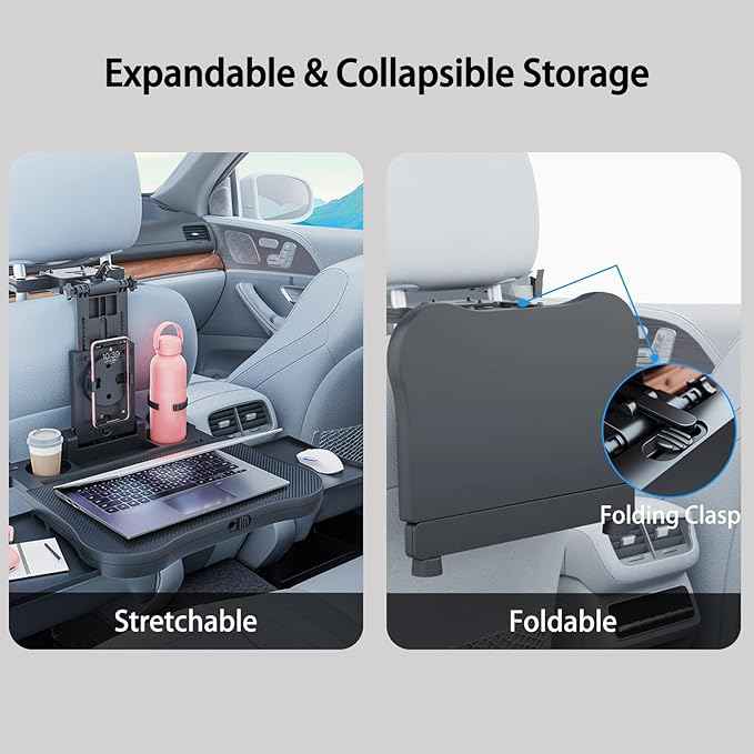 2-in-1 Car Steering Wheel Tray & Back Seat Headrest Tray with Phone Holder, Steering Wheel Desk Food Table for Car Laptop Mount Steering Wheel for Large SUVs, Trucks & Vans